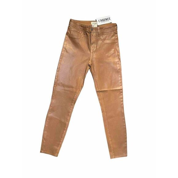 L’AGENCE|MARGOT HIGH RISE SKINNY JEAN JAVA‎ COATED FAUX LEATHER SIZE 26 NWT - Picture 5 of 10